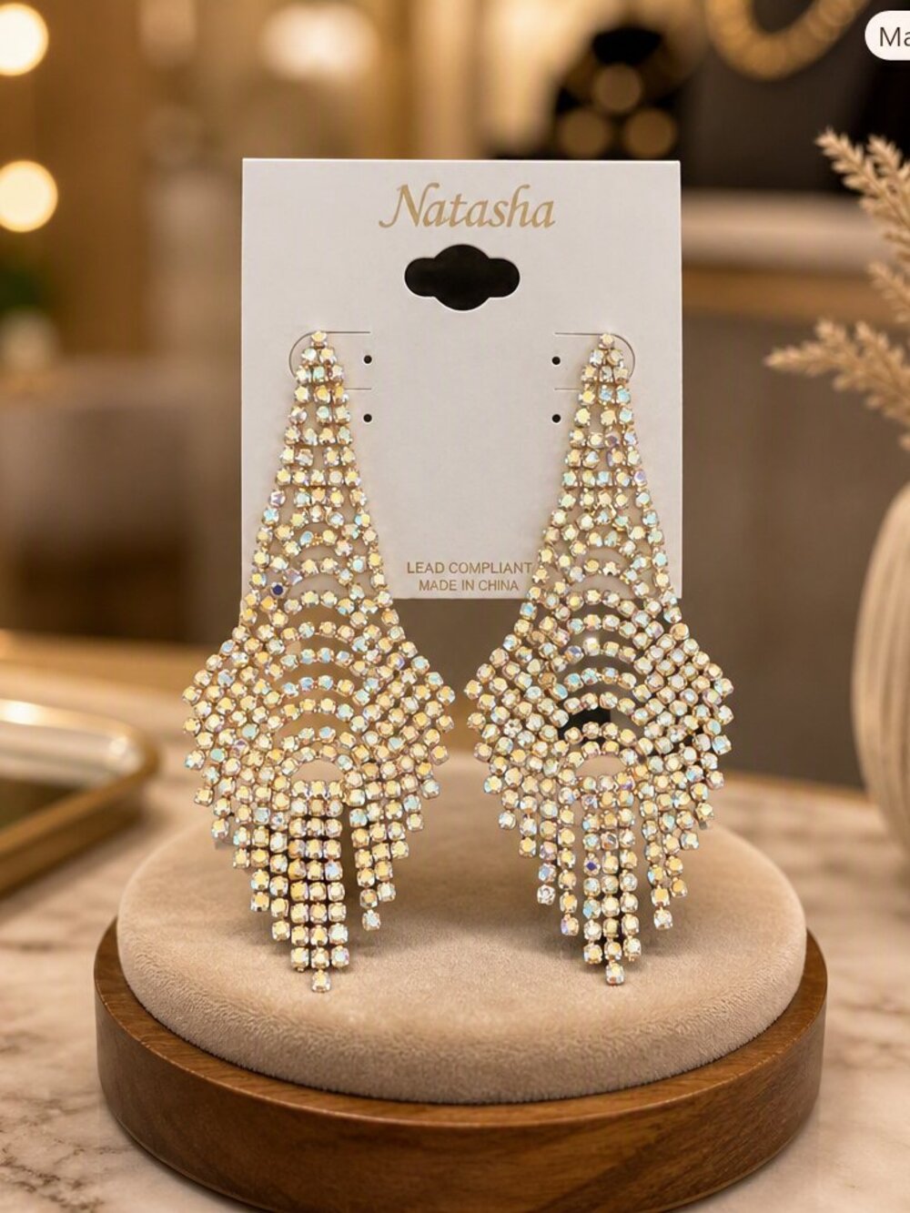 Natasha Couture Gold Glam Rhinestone Earrings NEW
